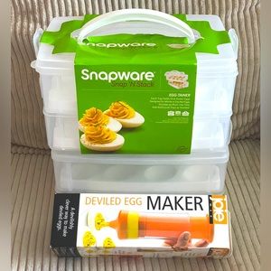 🌼🥚Deviled Egg Making Kit 2 Snapware Cases & Egg Filler 🥚🌼